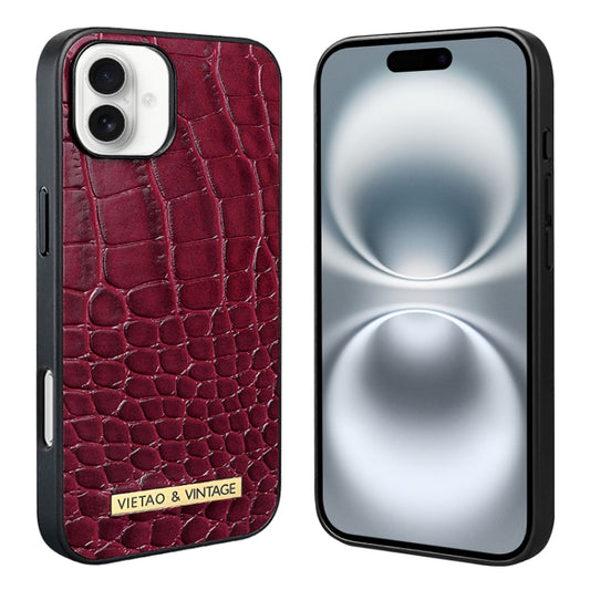 For iPhone 16 VIETAO Alligator Texture PU Phone Case(Red) by VIETAO