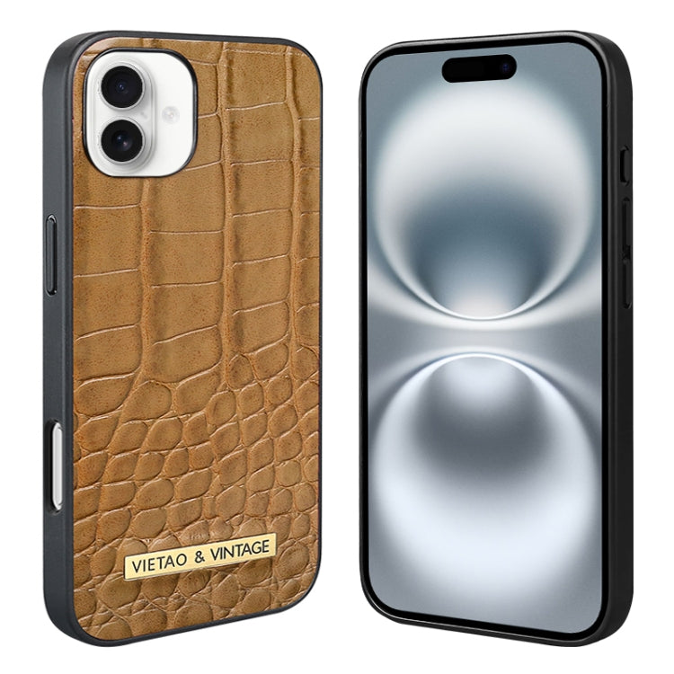 For iPhone 16 VIETAO Alligator Texture PU Phone Case(Brown) by VIETAO
