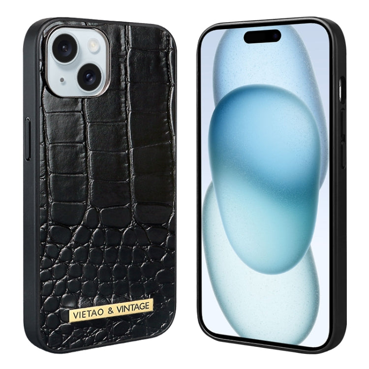 For iPhone 15 VIETAO Alligator Texture PU Phone Case(Black) by VIETAO