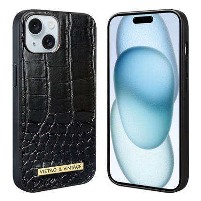 For iPhone 15 VIETAO Alligator Texture PU Phone Case(Black) by VIETAO