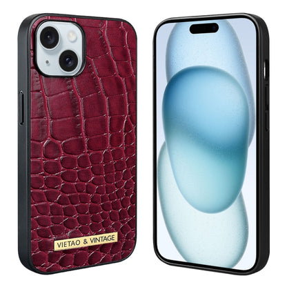 For iPhone 15 VIETAO Alligator Texture PU Phone Case(Red) by VIETAO
