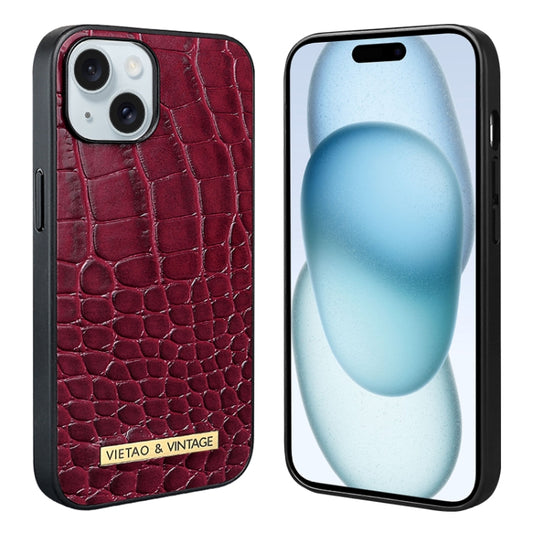 For iPhone 15 VIETAO Alligator Texture PU Phone Case(Red) by VIETAO