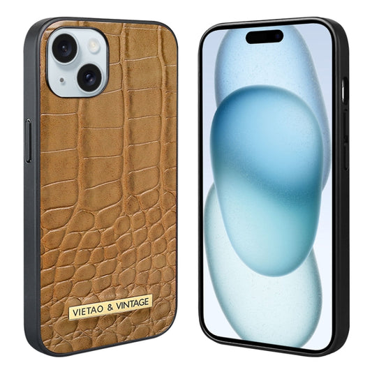For iPhone 15 VIETAO Alligator Texture PU Phone Case(Brown) by VIETAO