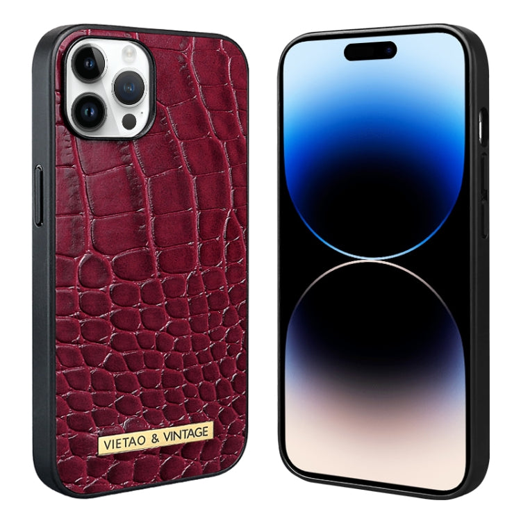 For iPhone 14 Pro Max VIETAO Alligator Texture PU Phone Case(Red) by VIETAO