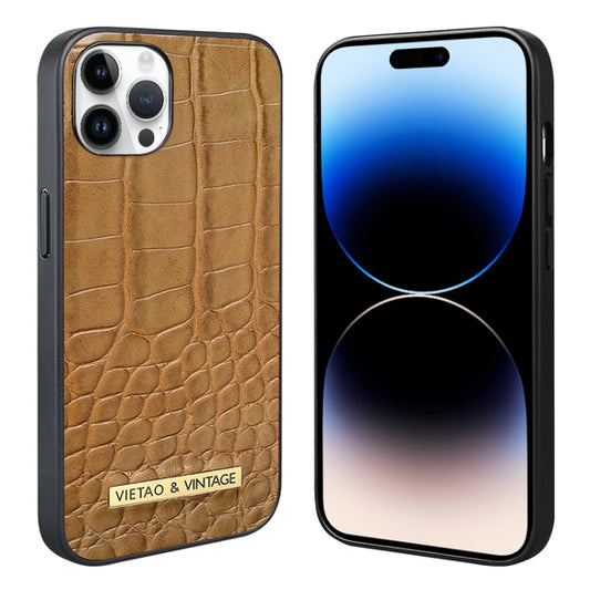 For iPhone 14 Pro Max VIETAO Alligator Texture PU Phone Case(Brown) by VIETAO