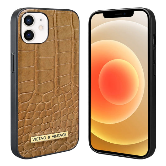 For iPhone 12 / 12 Pro VIETAO Alligator Texture PU Phone Case(Brown) by VIETAO