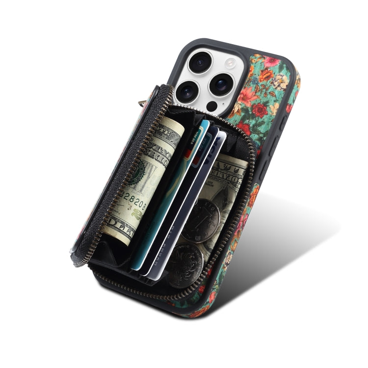 For iPhone 16 Pro Max Denior D23 MagSafe Detachable Zipper Wallet Holder Phone Case(Blue) by Denior