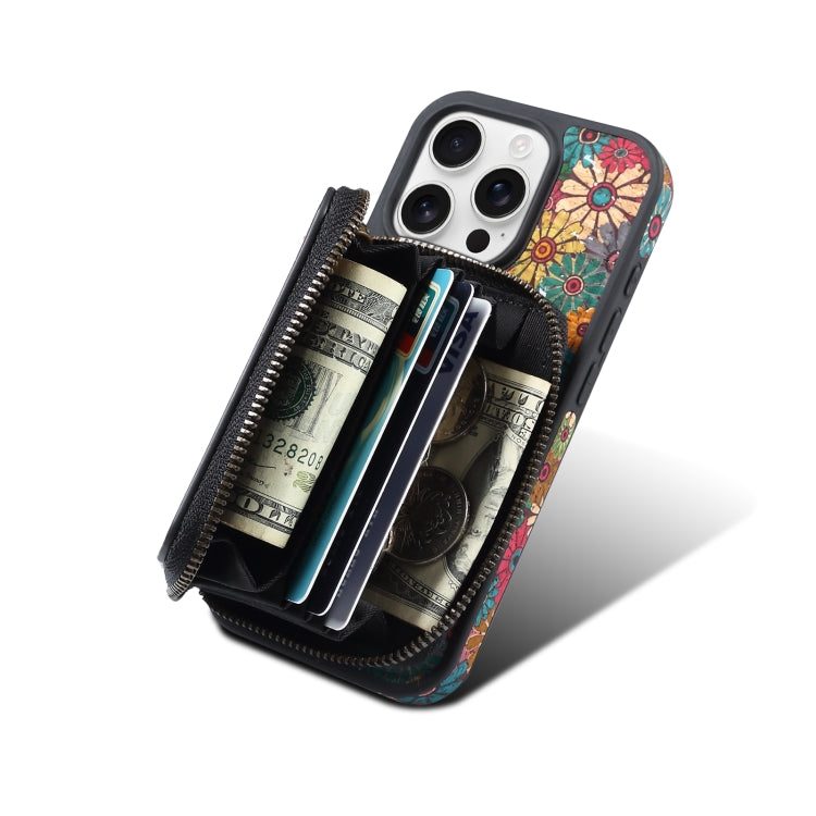 For iPhone 16 Pro Denior D23 MagSafe Detachable Zipper Wallet Holder Phone Case(Green) by Denior