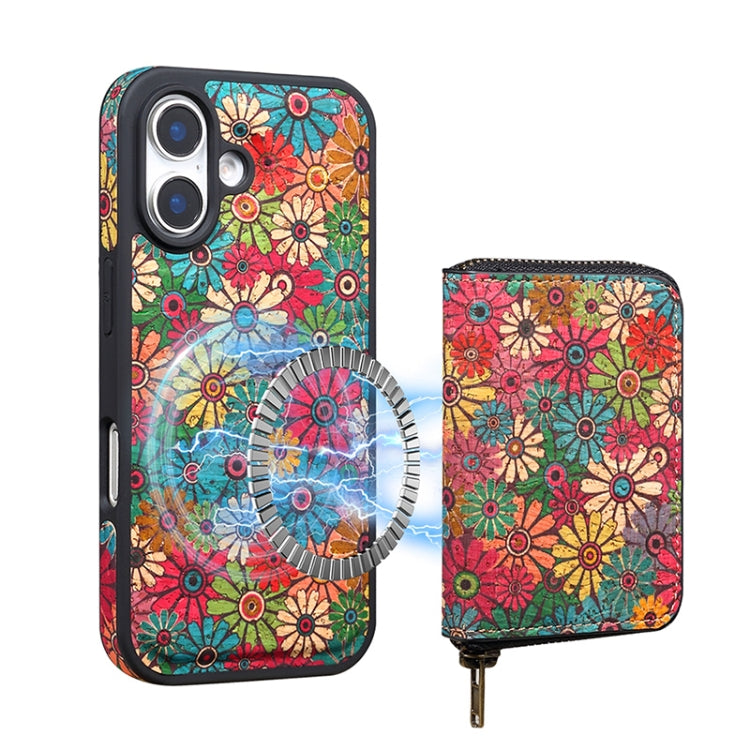 For iPhone 16 Plus Denior D23 MagSafe Detachable Zipper Wallet Holder Phone Case(Green) by Denior