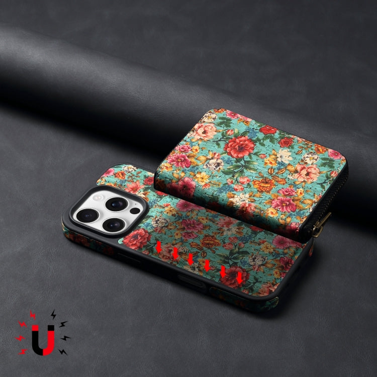 For iPhone 16 Denior D23 MagSafe Detachable Zipper Wallet Holder Phone Case(Blue) by Denior