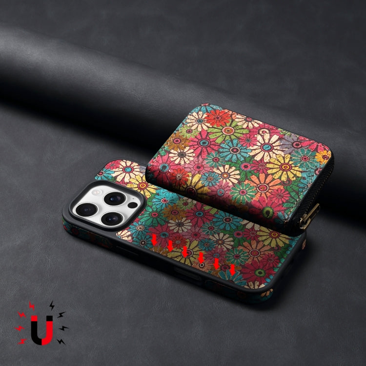 For iPhone 16 Denior D23 MagSafe Detachable Zipper Wallet Holder Phone Case(Green) by Denior