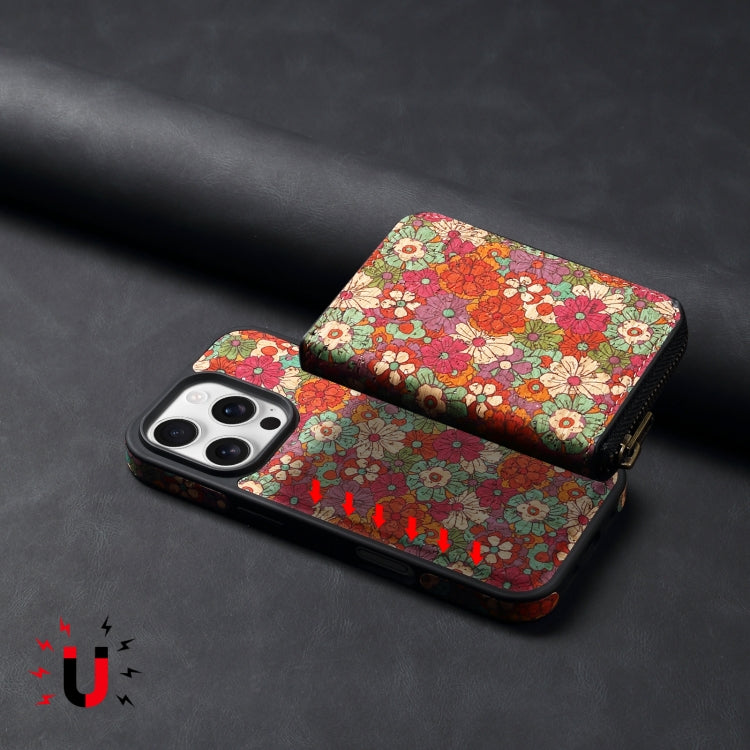 For iPhone 15 Pro Max Denior D23 MagSafe Detachable Zipper Wallet Holder Phone Case(Red) by Denior