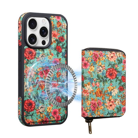 For iPhone 15 Pro Max Denior D23 MagSafe Detachable Zipper Wallet Holder Phone Case(Blue) by Denior