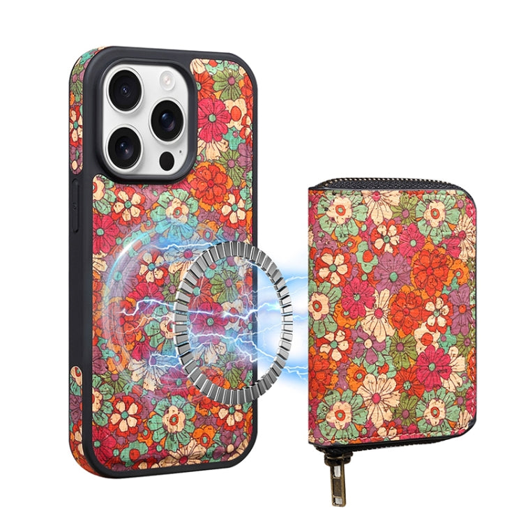 For iPhone 15 Pro Denior D23 MagSafe Detachable Zipper Wallet Holder Phone Case(Red) by Denior