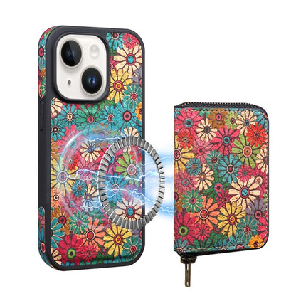 For iPhone 15 Plus Denior D23 MagSafe Detachable Zipper Wallet Holder Phone Case(Green) by Denior