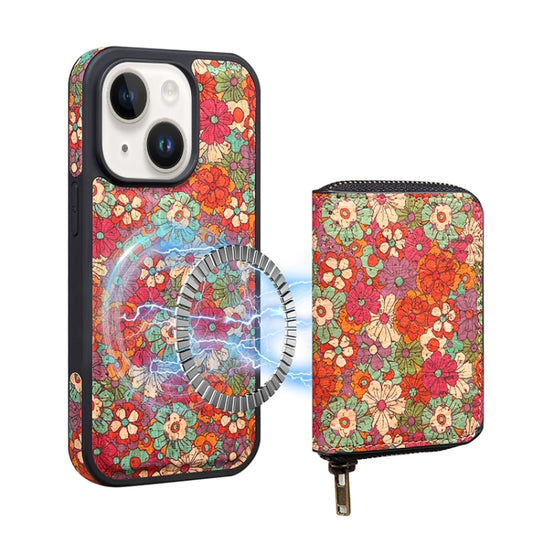 For iPhone 13 Denior D23 MagSafe Detachable Zipper Wallet Holder Phone Case(Red) by Denior