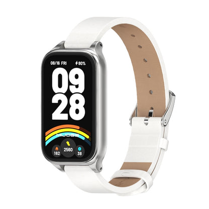 For Xiaomi Smart Band 9 Active / Redmi Band 3 Mijobs Metal Shell Microfiber PU Leather Watch Band(White Silver) by MIJOBS