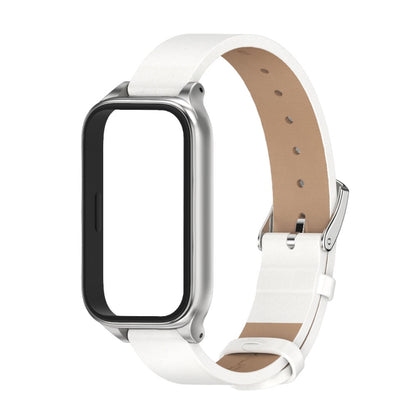 For Xiaomi Smart Band 9 Active / Redmi Band 3 Mijobs Metal Shell Microfiber PU Leather Watch Band(White Silver) by MIJOBS