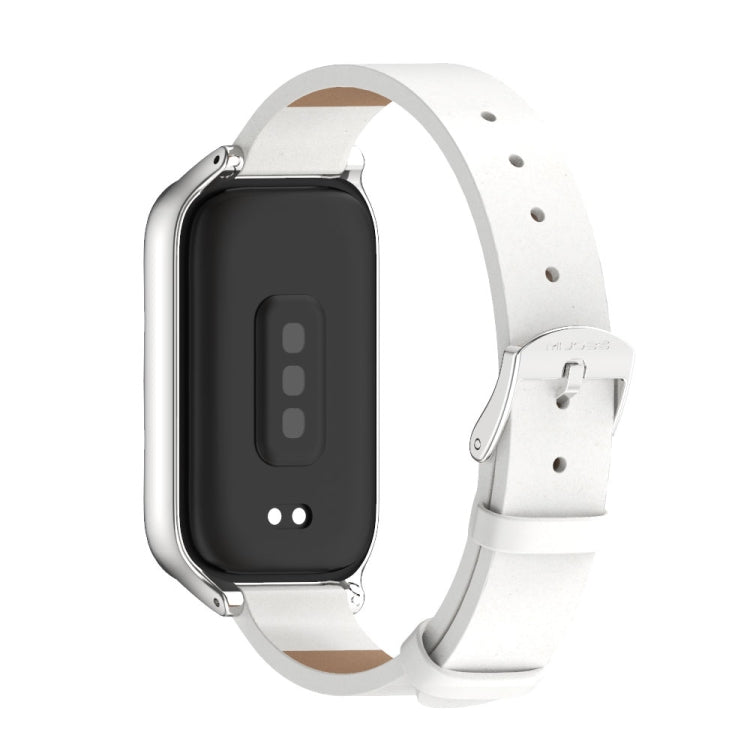 For Xiaomi Smart Band 9 Active / Redmi Band 3 Mijobs Metal Shell Microfiber PU Leather Watch Band(White Silver) by MIJOBS