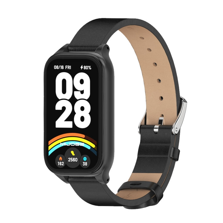 For Xiaomi Smart Band 9 Active / Redmi Band 3 Mijobs Metal Shell Microfiber PU Leather Watch Band(Black) by MIJOBS