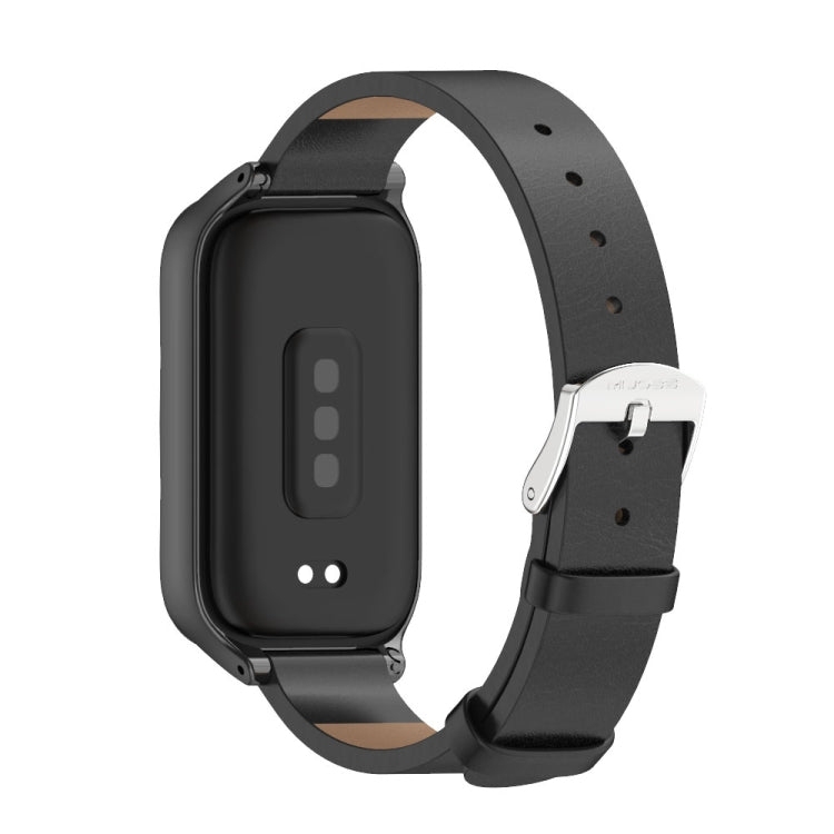 For Xiaomi Smart Band 9 Active / Redmi Band 3 Mijobs Metal Shell Microfiber PU Leather Watch Band(Black) by MIJOBS