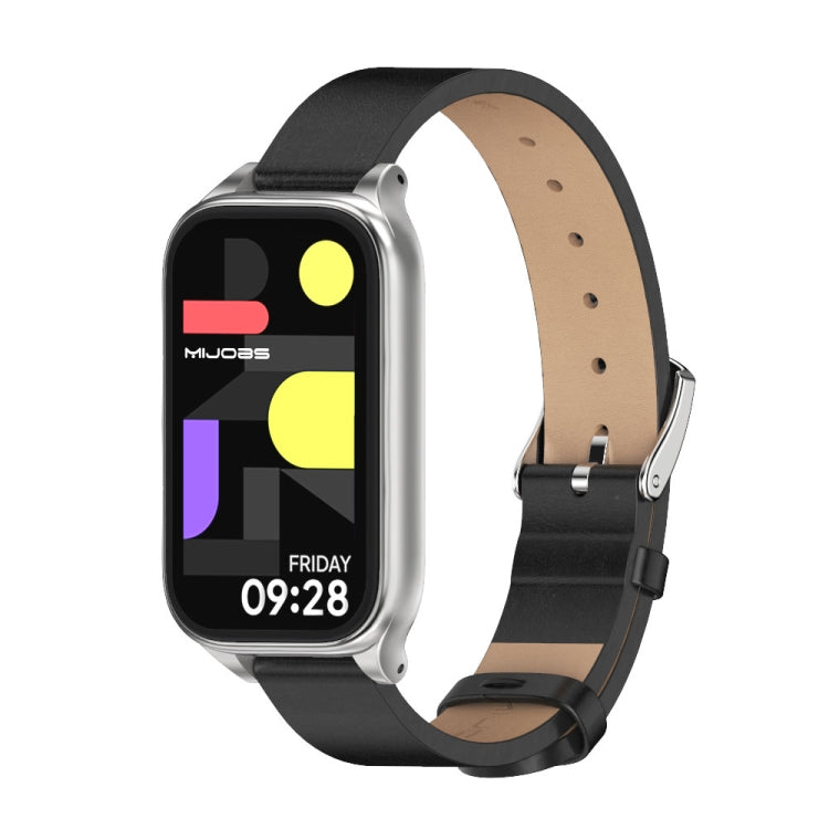 For Xiaomi Smart Band 9 Active / Redmi Band 3 Mijobs Metal Shell Microfiber PU Leather Watch Band(Black Silver) by MIJOBS