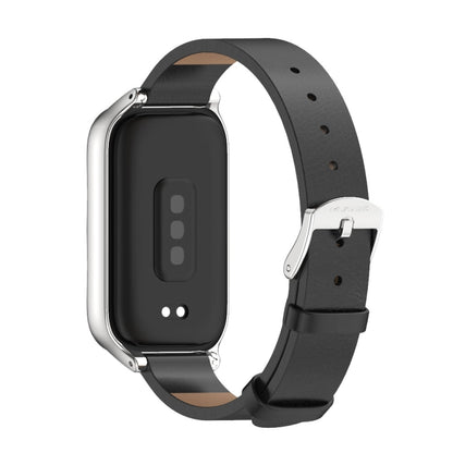 For Xiaomi Smart Band 9 Active / Redmi Band 3 Mijobs Metal Shell Microfiber PU Leather Watch Band(Black Silver) by MIJOBS