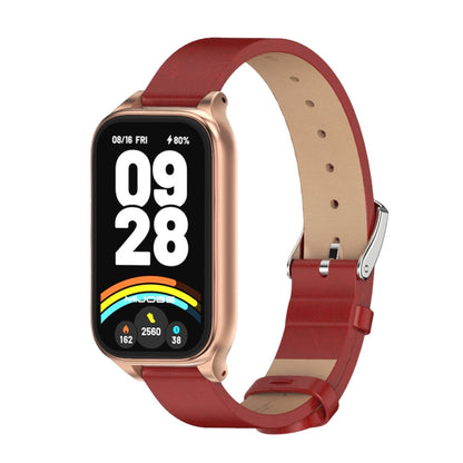 For Xiaomi Smart Band 9 Active / Redmi Band 3 Mijobs Metal Shell Microfiber PU Leather Watch Band(Red Rose Gold) by MIJOBS