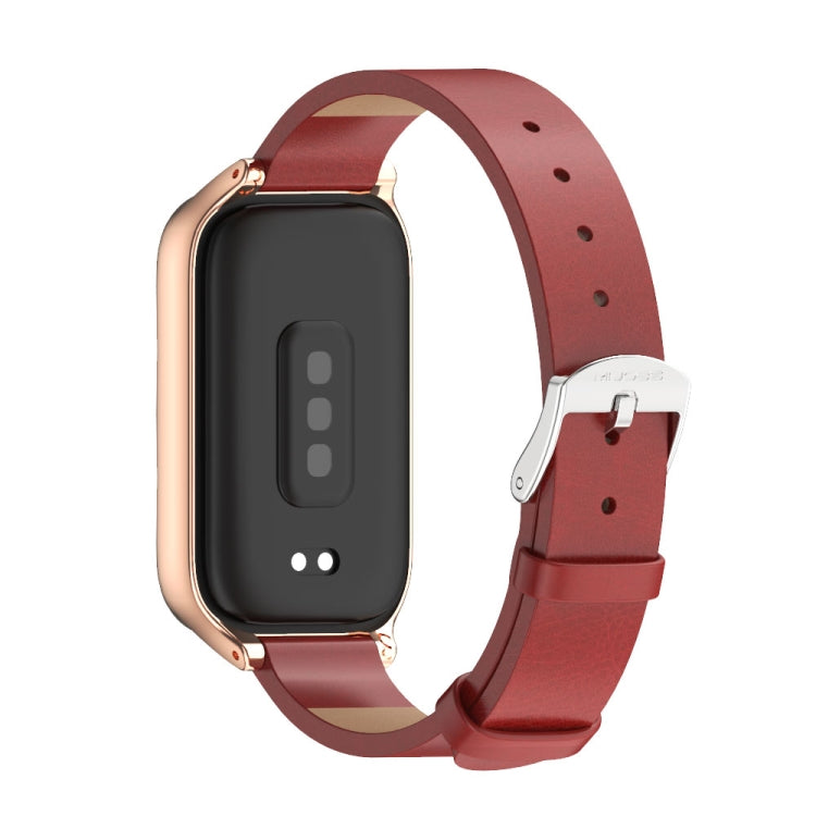 For Xiaomi Smart Band 9 Active / Redmi Band 3 Mijobs Metal Shell Microfiber PU Leather Watch Band(Red Rose Gold) by MIJOBS