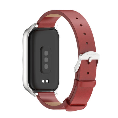 For Xiaomi Smart Band 9 Active / Redmi Band 3 Mijobs Metal Shell Microfiber PU Leather Watch Band(Red Silver) by MIJOBS