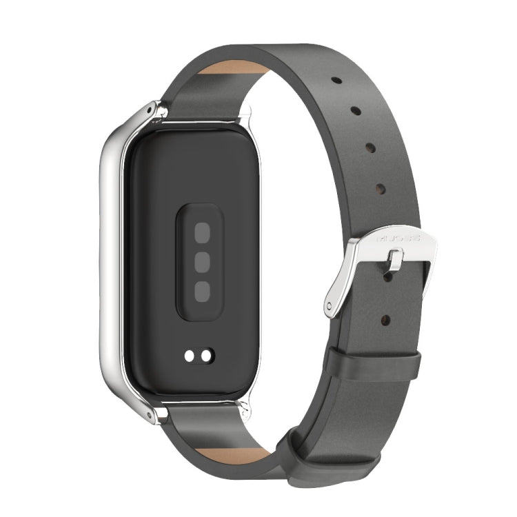 For Xiaomi Smart Band 9 Active / Redmi Band 3 Mijobs Metal Shell Microfiber PU Leather Watch Band(Grey Silver) by MIJOBS