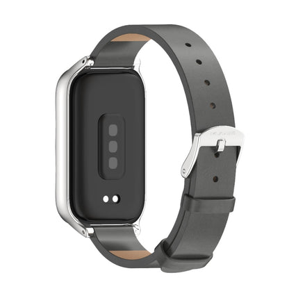 For Xiaomi Smart Band 9 Active / Redmi Band 3 Mijobs Metal Shell Microfiber PU Leather Watch Band(Grey Silver) by MIJOBS