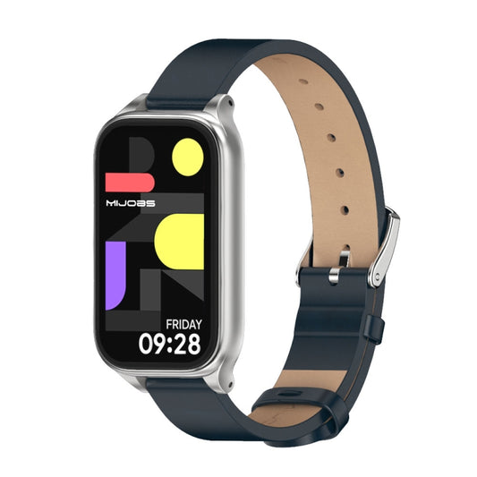 For Xiaomi Smart Band 9 Active / Redmi Band 3 Mijobs Metal Shell Microfiber PU Leather Watch Band(Blue Silver) by MIJOBS