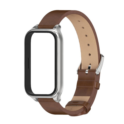 For Xiaomi Smart Band 9 Active / Redmi Band 3 Mijobs Metal Shell Microfiber PU Leather Watch Band(Brown Silver) by MIJOBS