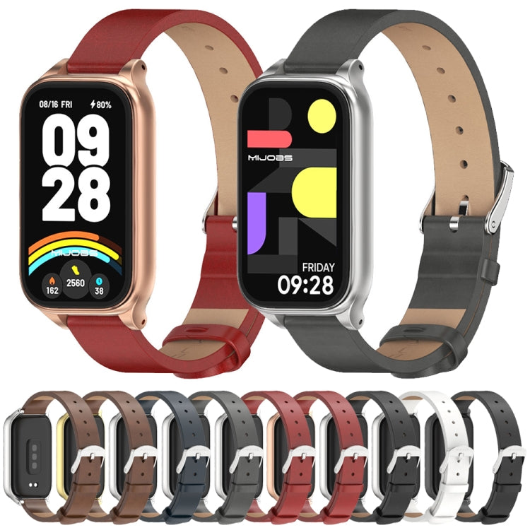 For Xiaomi Smart Band 9 Active / Redmi Band 3 Mijobs Metal Shell Microfiber PU Leather Watch Band(Brown Silver) by MIJOBS