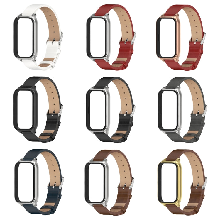 For Xiaomi Smart Band 9 Active / Redmi Band 3 Mijobs Metal Shell Microfiber PU Leather Watch Band(Red Rose Gold) by MIJOBS