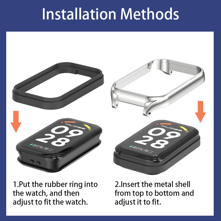 For Xiaomi Smart Band 9 Active / Redmi Band 3 Mijobs Metal Shell Microfiber PU Leather Watch Band(Brown Gold) by MIJOBS