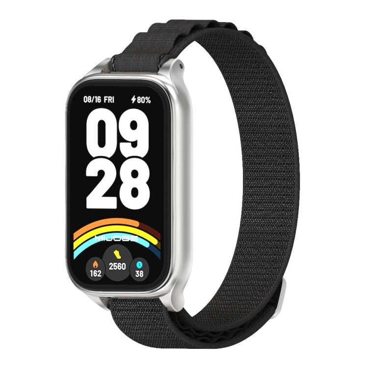 For Xiaomi Smart Band 9 Active / Redmi Band 3 Mijobs Metal Shell Nylon Watch Band(Black Silver) by MIJOBS