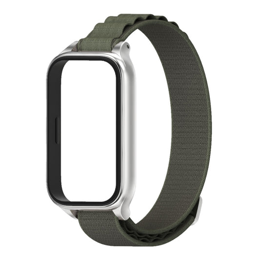 For Xiaomi Smart Band 9 Active / Redmi Band 3 Mijobs Metal Shell Nylon Watch Band(Army Green Silver) by MIJOBS
