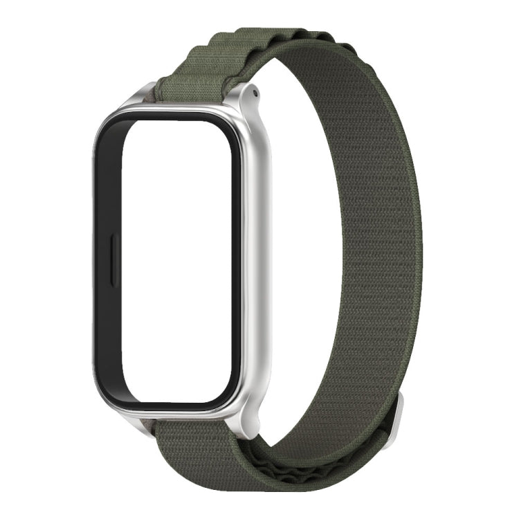 For Xiaomi Smart Band 9 Active / Redmi Band 3 Mijobs Metal Shell Nylon Watch Band(Army Green Silver) by MIJOBS
