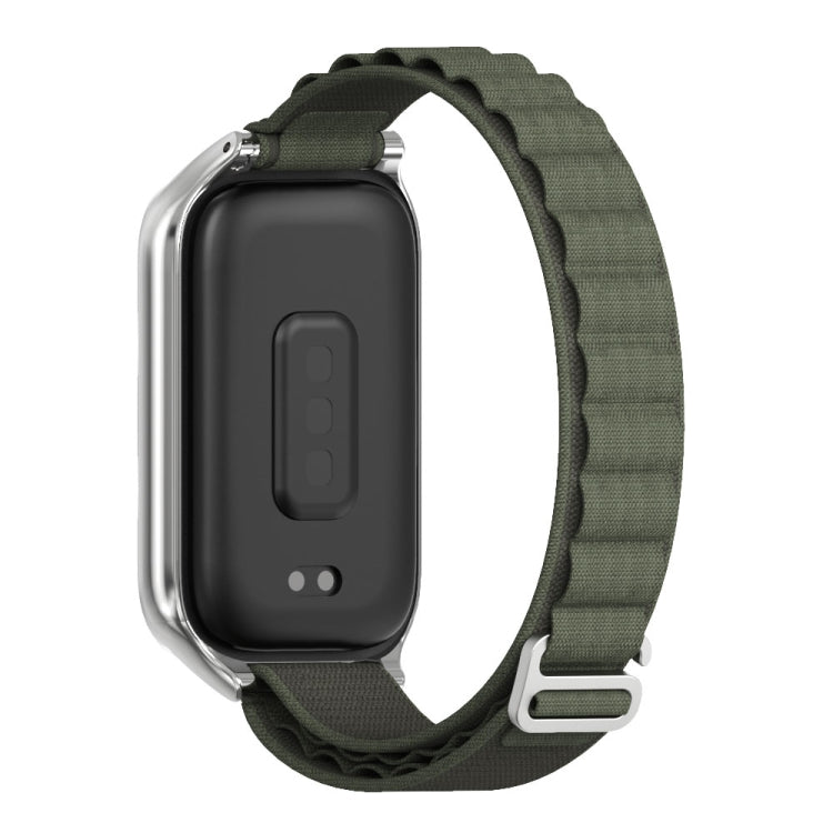 For Xiaomi Smart Band 9 Active / Redmi Band 3 Mijobs Metal Shell Nylon Watch Band(Army Green Silver) by MIJOBS