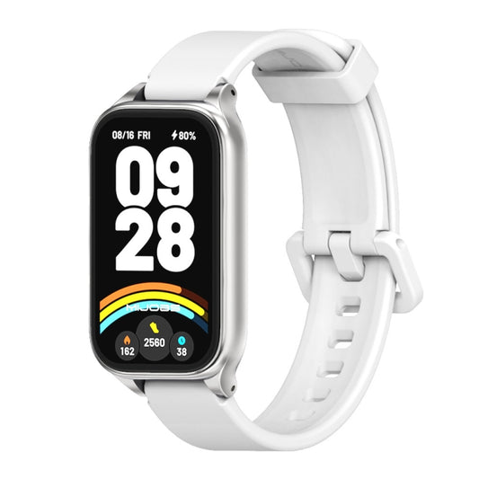 For Xiaomi Smart Band 9 Active / Redmi Band 3 Mijobs Metal Shell Silicone Watch Band(White Silver) by MIJOBS