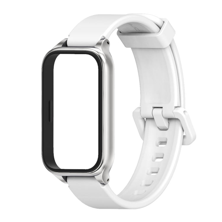 For Xiaomi Smart Band 9 Active / Redmi Band 3 Mijobs Metal Shell Silicone Watch Band(White Silver) by MIJOBS