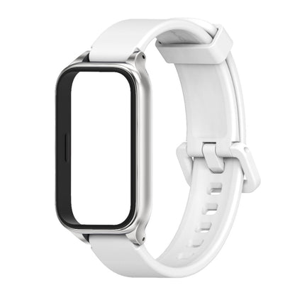 For Xiaomi Smart Band 9 Active / Redmi Band 3 Mijobs Metal Shell Silicone Watch Band(White Silver) by MIJOBS