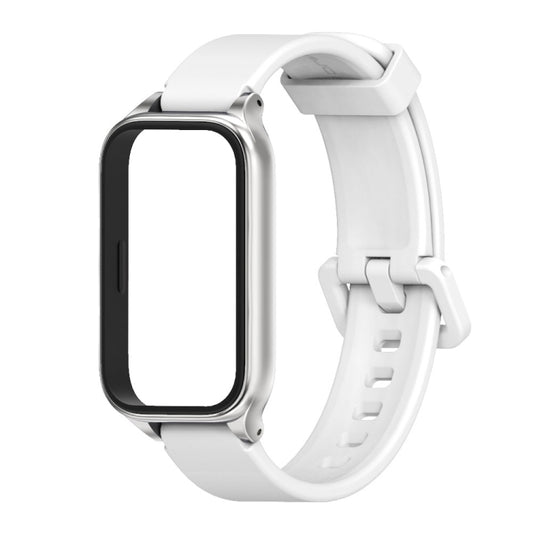 For Xiaomi Smart Band 9 Active / Redmi Band 3 Mijobs Metal Shell Silicone Watch Band(White Silver) by MIJOBS