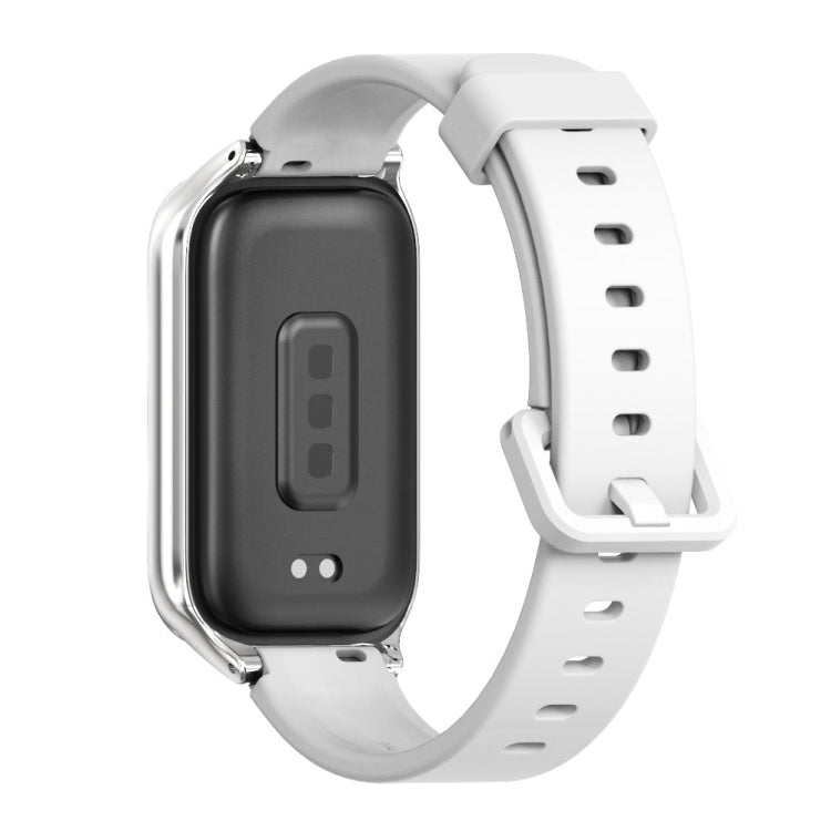 For Xiaomi Smart Band 9 Active / Redmi Band 3 Mijobs Metal Shell Silicone Watch Band(White Silver) by MIJOBS