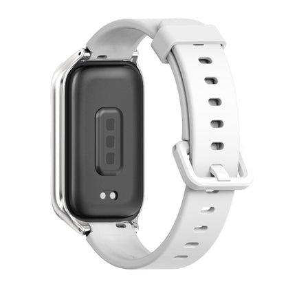 For Xiaomi Smart Band 9 Active / Redmi Band 3 Mijobs Metal Shell Silicone Watch Band(White Silver) by MIJOBS