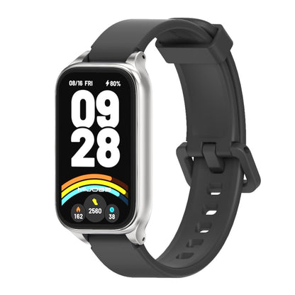 For Xiaomi Smart Band 9 Active / Redmi Band 3 Mijobs Metal Shell Silicone Watch Band(Black Silver) by MIJOBS