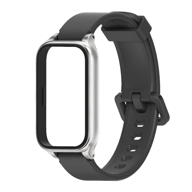 For Xiaomi Smart Band 9 Active / Redmi Band 3 Mijobs Metal Shell Silicone Watch Band(Black Silver) by MIJOBS