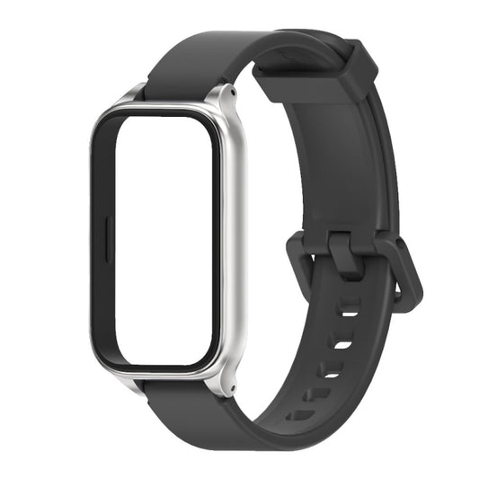 For Xiaomi Smart Band 9 Active / Redmi Band 3 Mijobs Metal Shell Silicone Watch Band(Black Silver) by MIJOBS